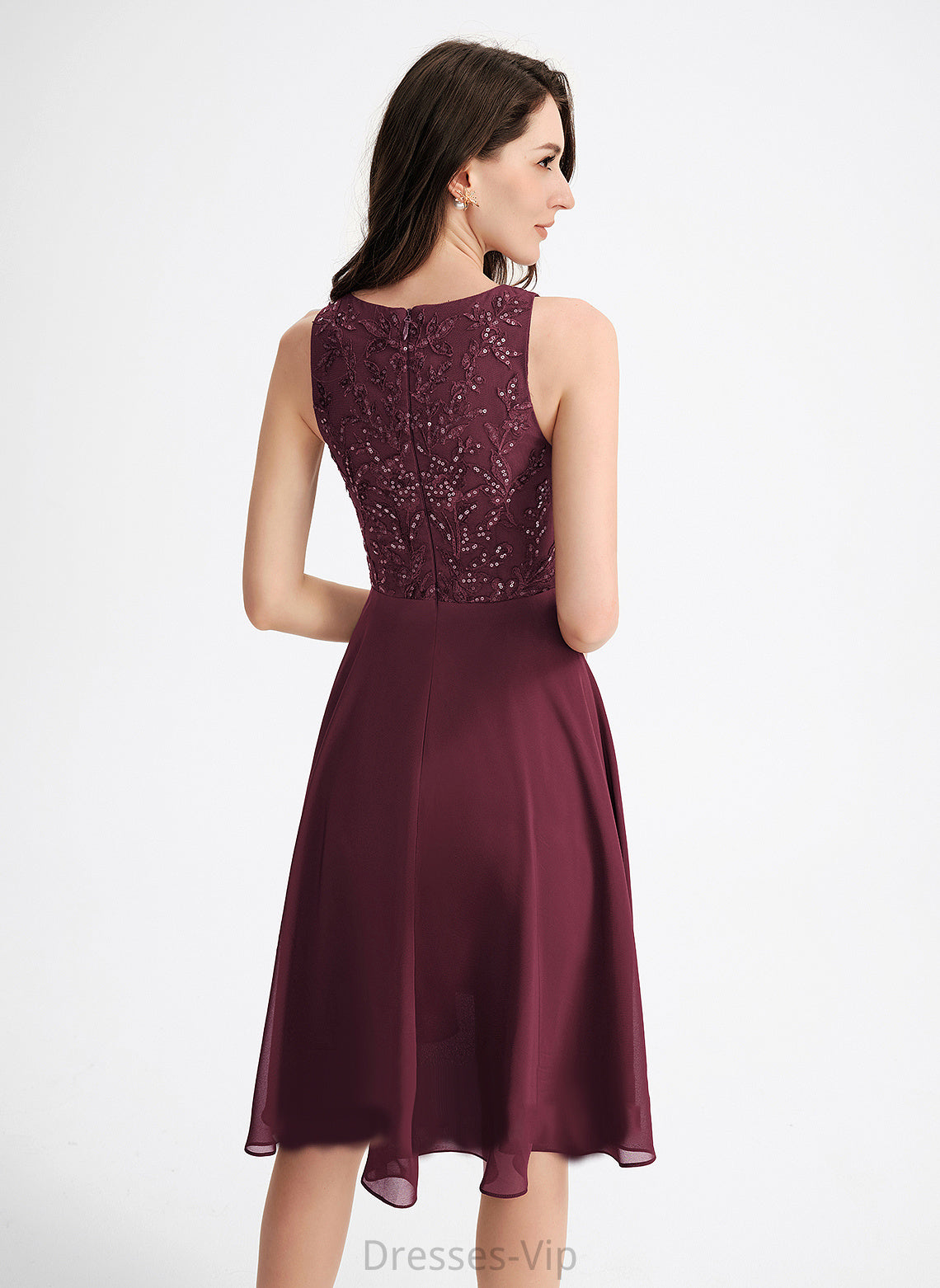 Cocktail Dresses Neck With Scoop Chiffon Lace Dress A-Line Sequins Asymmetrical Cocktail Rylie