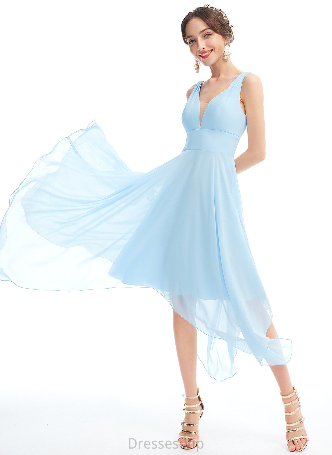 Ruffle With Chiffon Cocktail Dresses Dress Asymmetrical Cocktail Evie A-Line V-neck