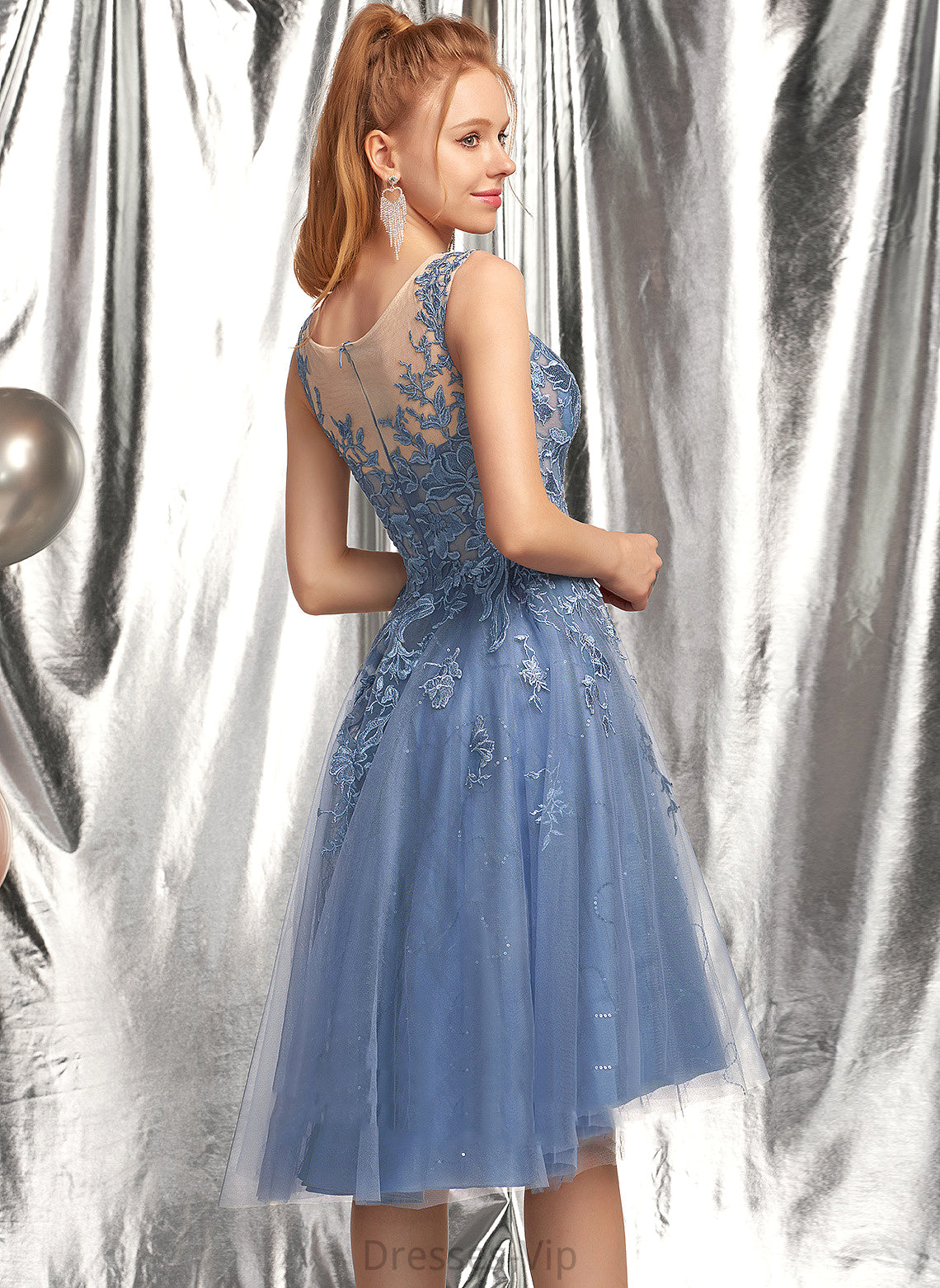 Tulle Litzy Lace Homecoming Dresses Scoop Dress With Homecoming Sequins Neck A-Line Asymmetrical