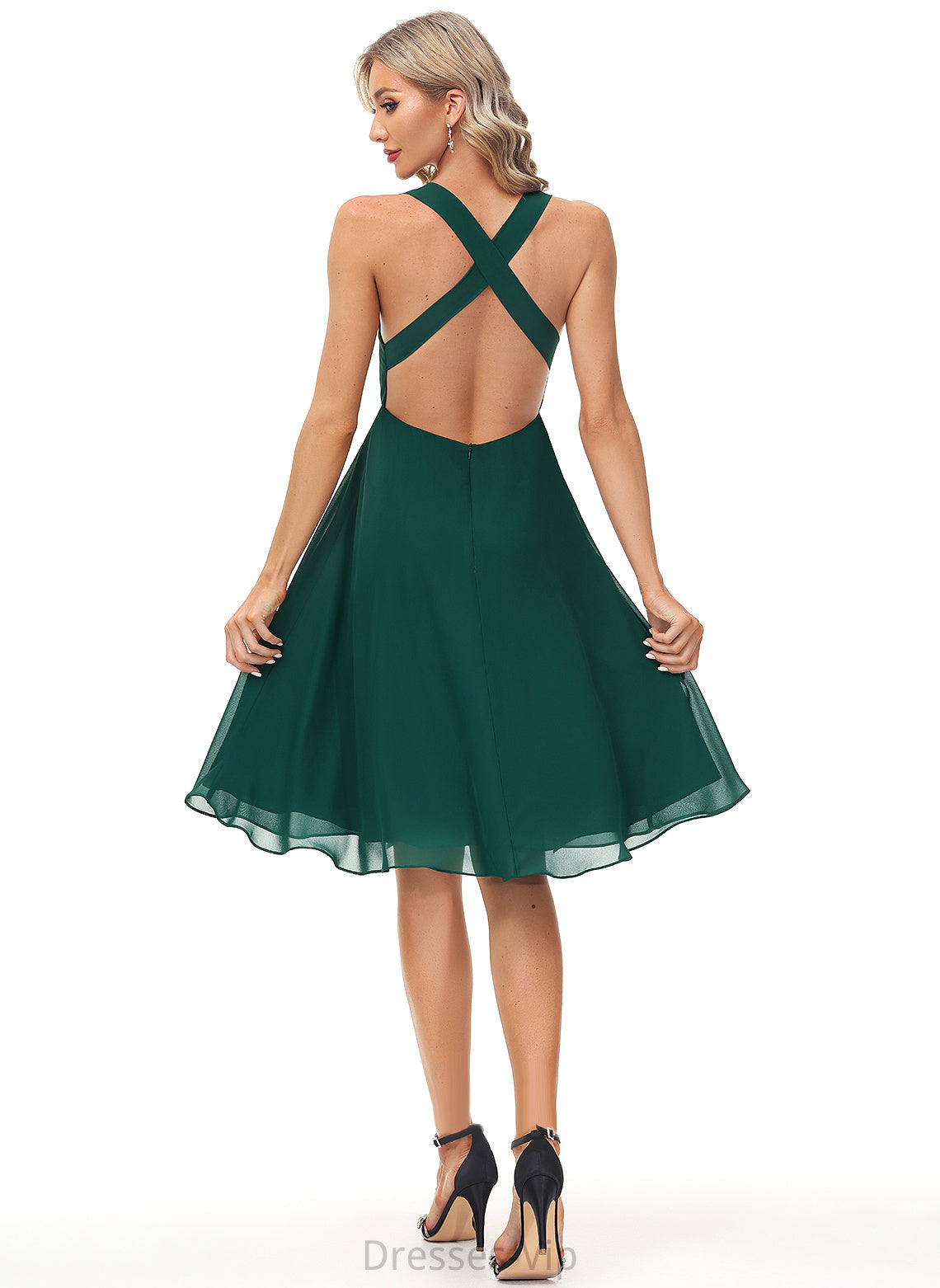 Cocktail A-Line V-neck Cocktail Dresses Chiffon Rhianna Knee-Length Dress