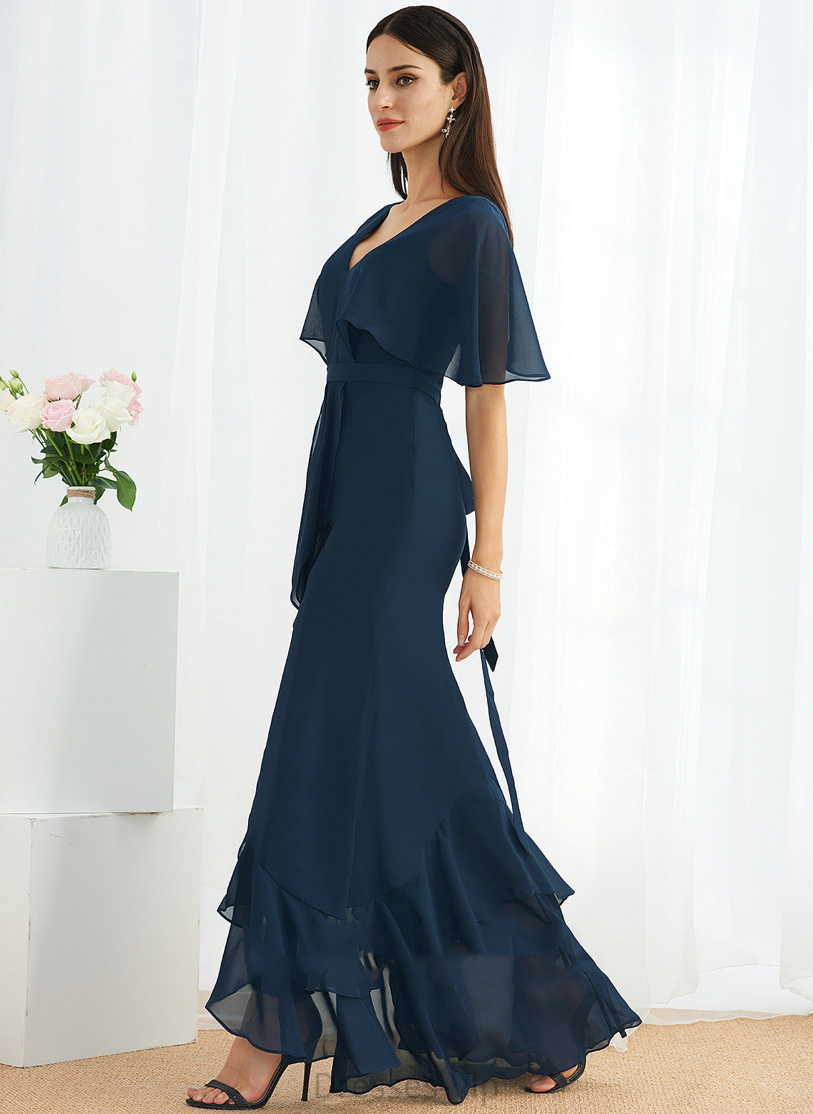 A-Line V-neck Split Cocktail Dresses Dress Ashanti With Front Cocktail Asymmetrical Chiffon