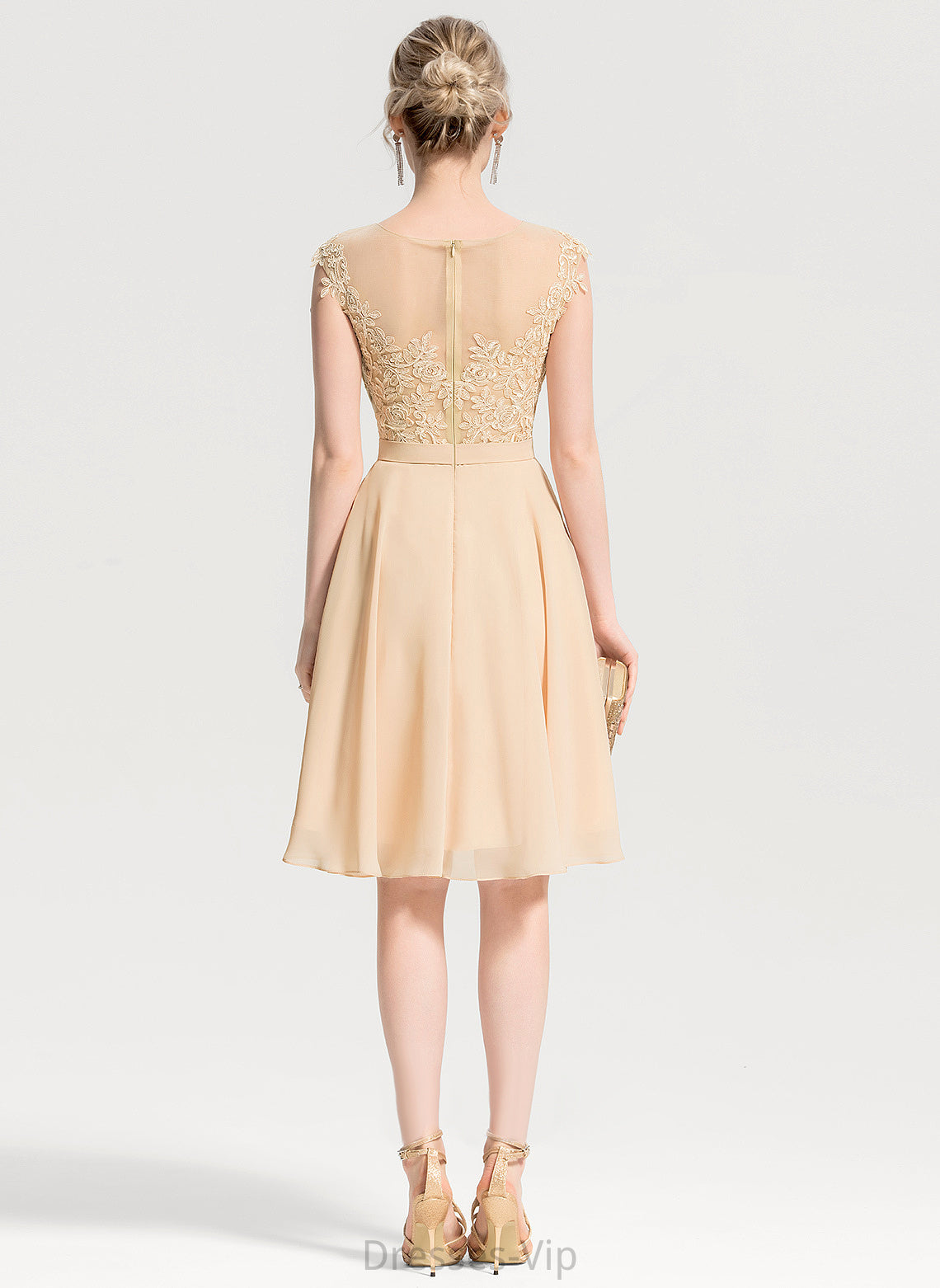 Chiffon Lace Appliques Dress Neck Knee-Length Scoop Cocktail Dresses Lace With A-Line Cocktail Kinsley