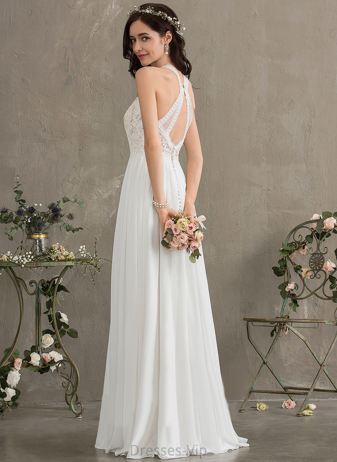 Dress Wedding Floor-Length Wedding Dresses Lace A-Line Diamond Chiffon