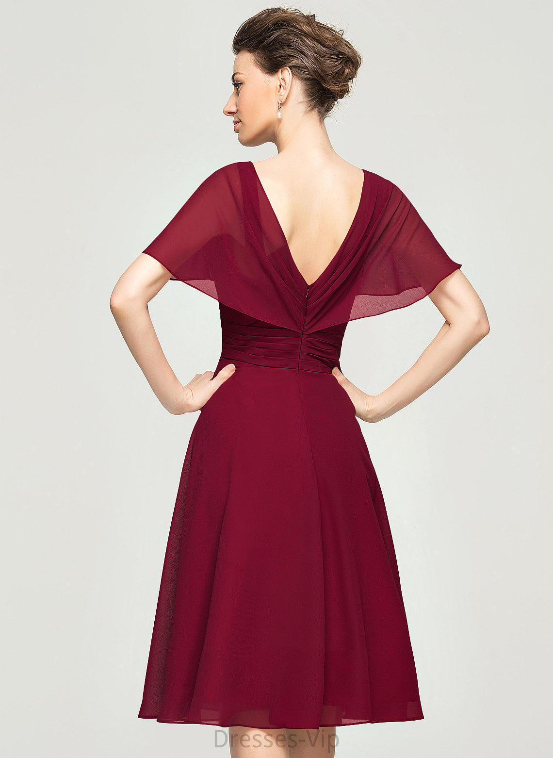 Cocktail Dresses With Knee-Length Gretchen Cocktail Dress A-Line Chiffon V-neck Ruffle