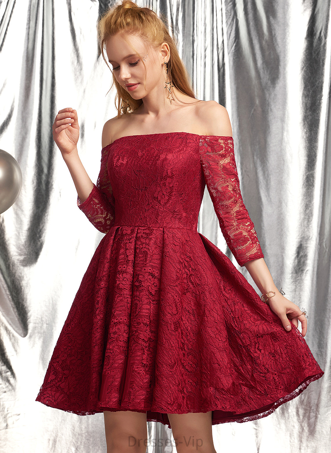 Lace Short/Mini Homecoming Dresses Off-the-Shoulder With A-Line Homecoming Dress Ruffle Aliyah