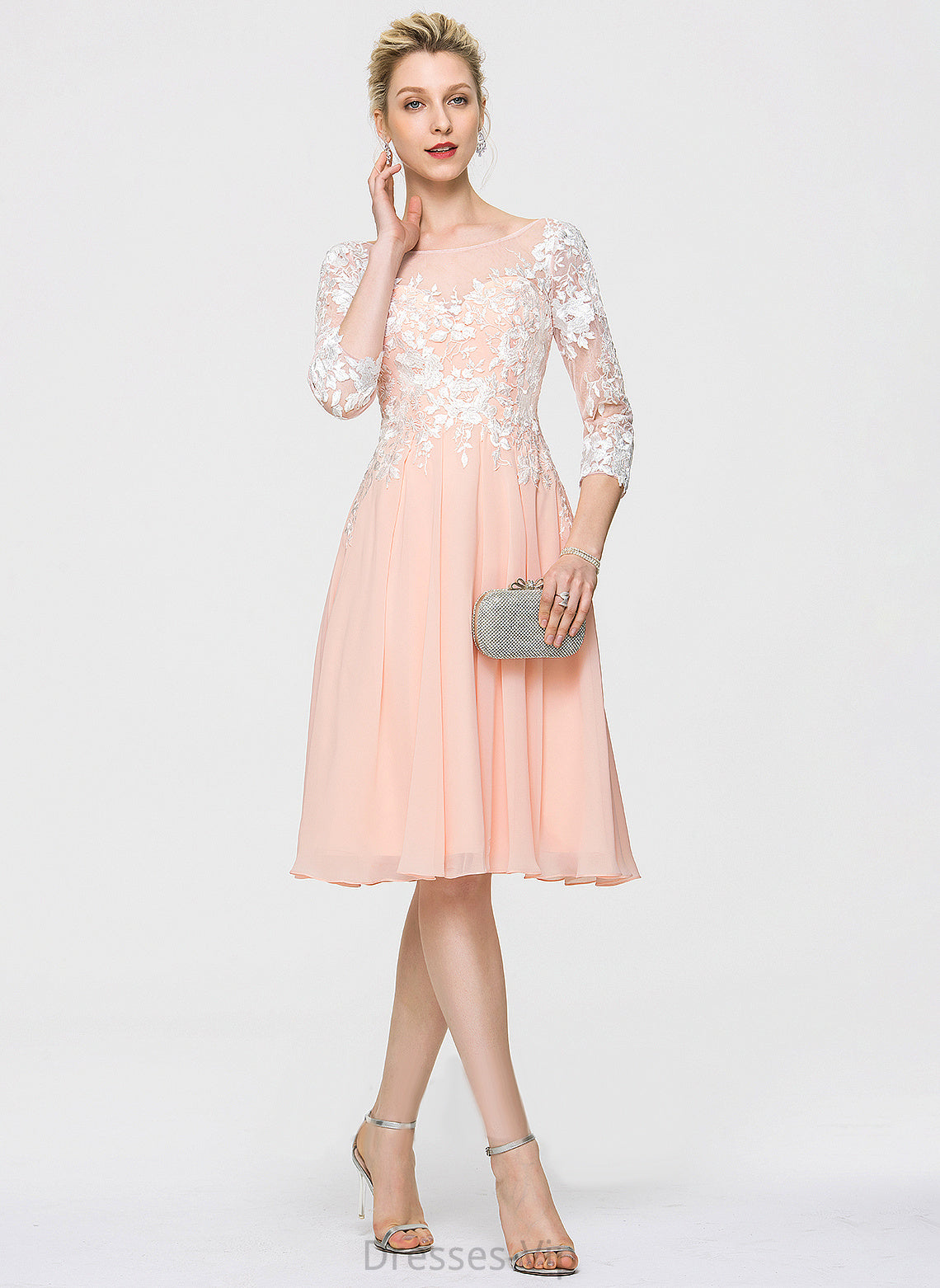 Lace Anika Neck Chiffon Lace Cocktail Dresses Knee-Length Cocktail With Scoop Dress A-Line