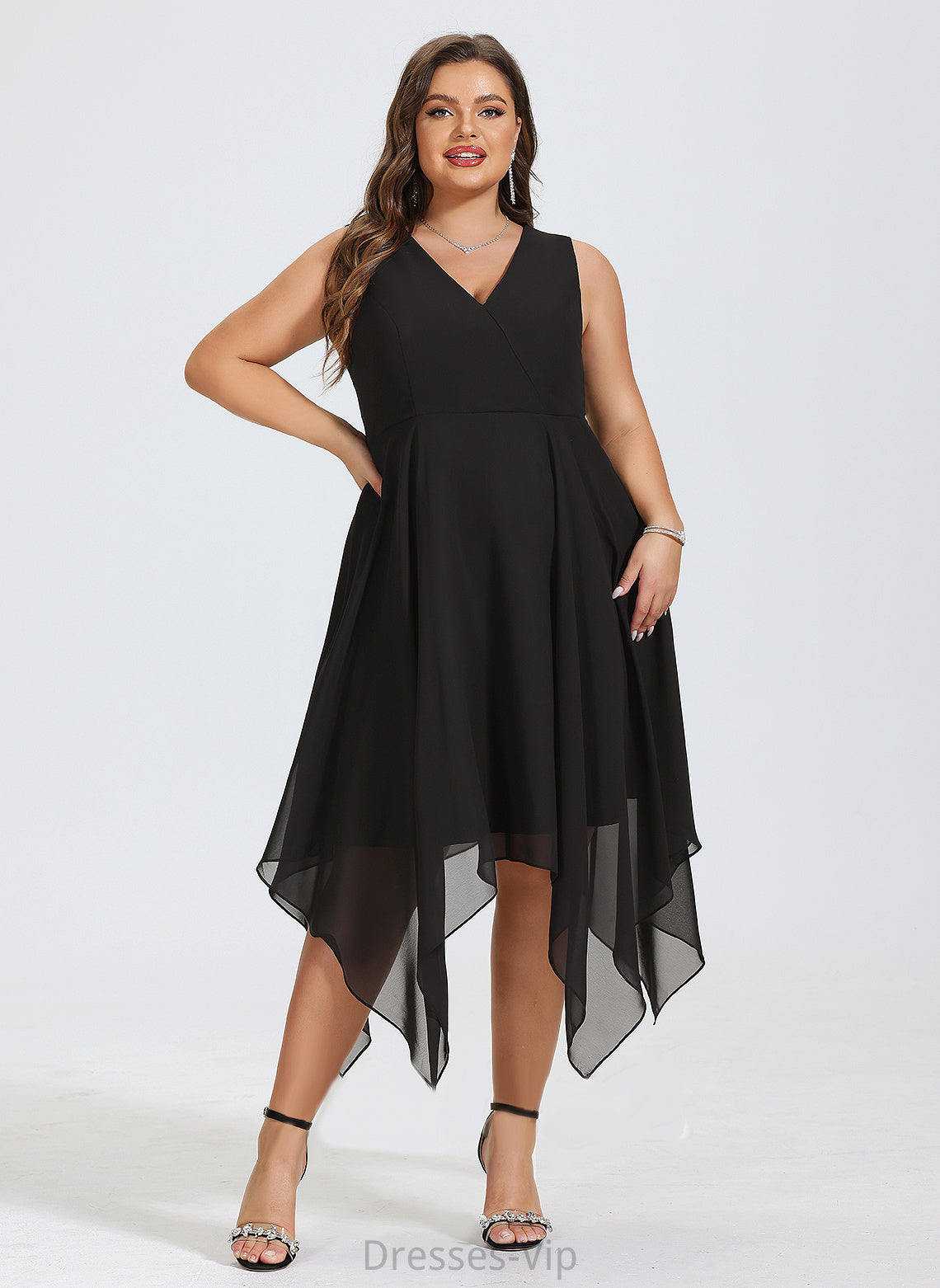 Asymmetrical A-Line Cocktail Eve Dress V-neck Chiffon Cocktail Dresses