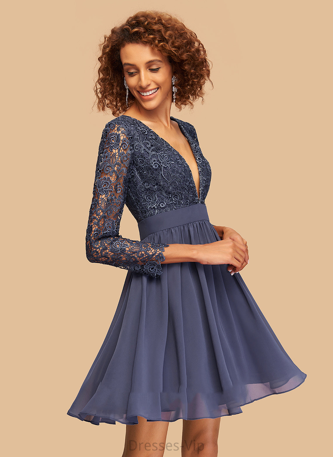 With Dress Chiffon Homecoming A-Line Homecoming Dresses Short/Mini V-neck Tori Lace