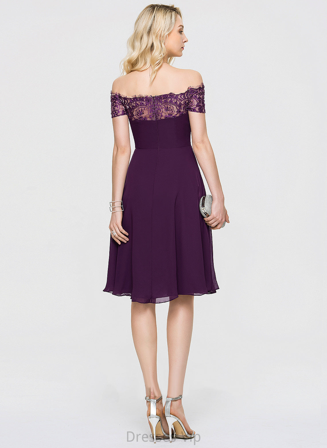 Homecoming Homecoming Dresses Off-the-Shoulder Knee-Length Dress Lace A-Line Beading With Chiffon Quinn