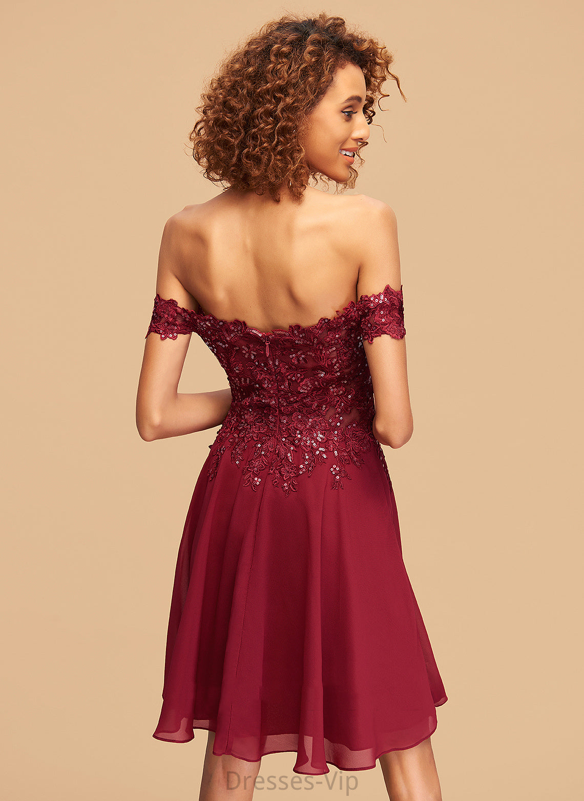 Josephine Homecoming Dresses Short/Mini Sequins Lace Chiffon Homecoming With Dress Off-the-Shoulder A-Line