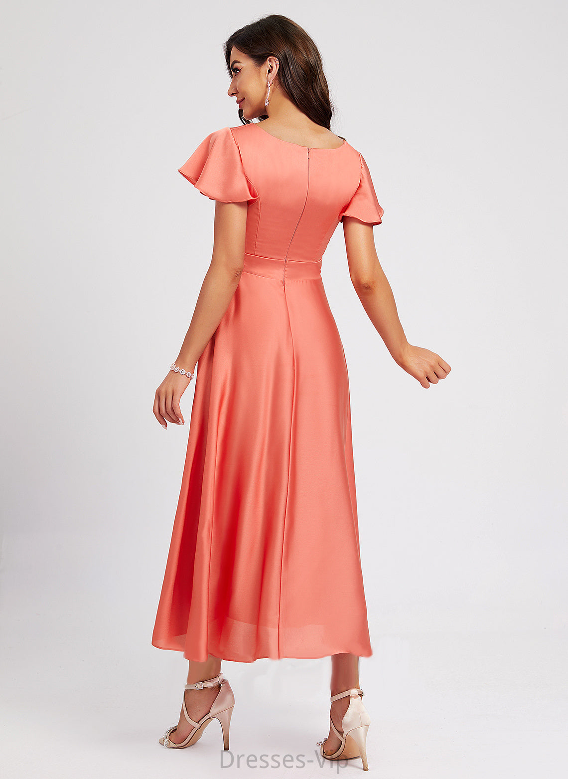 With Scoop Polyester Pleated Asymmetrical Cocktail Cocktail Dresses A-Line Janessa Dress Neck