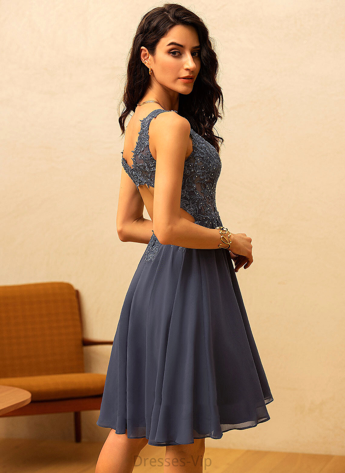 Dress A-Line Beading With Chiffon V-neck Lace Homecoming Dresses Homecoming Rosalind Knee-Length