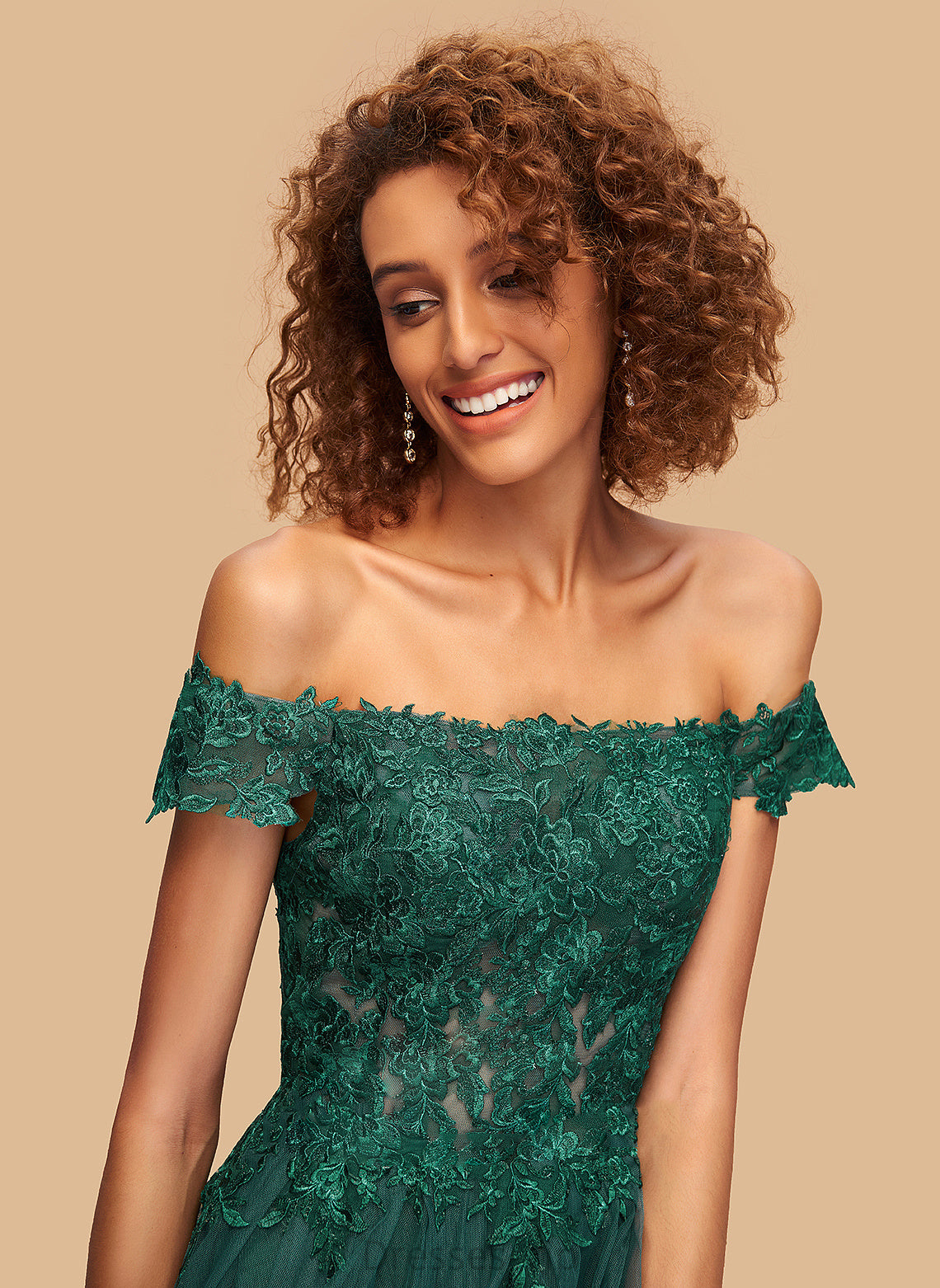 Homecoming Dresses Clarissa Off-the-Shoulder Knee-Length With Lace Tulle Dress Homecoming A-Line