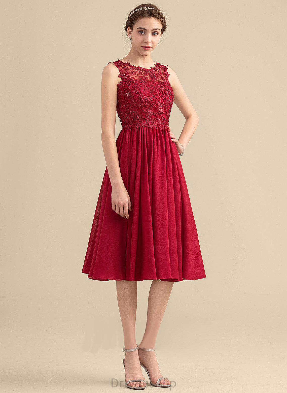 Neck Beading Knee-Length Lace Homecoming Dresses Chiffon Dress Homecoming Scoop Lace With A-Line Ariel