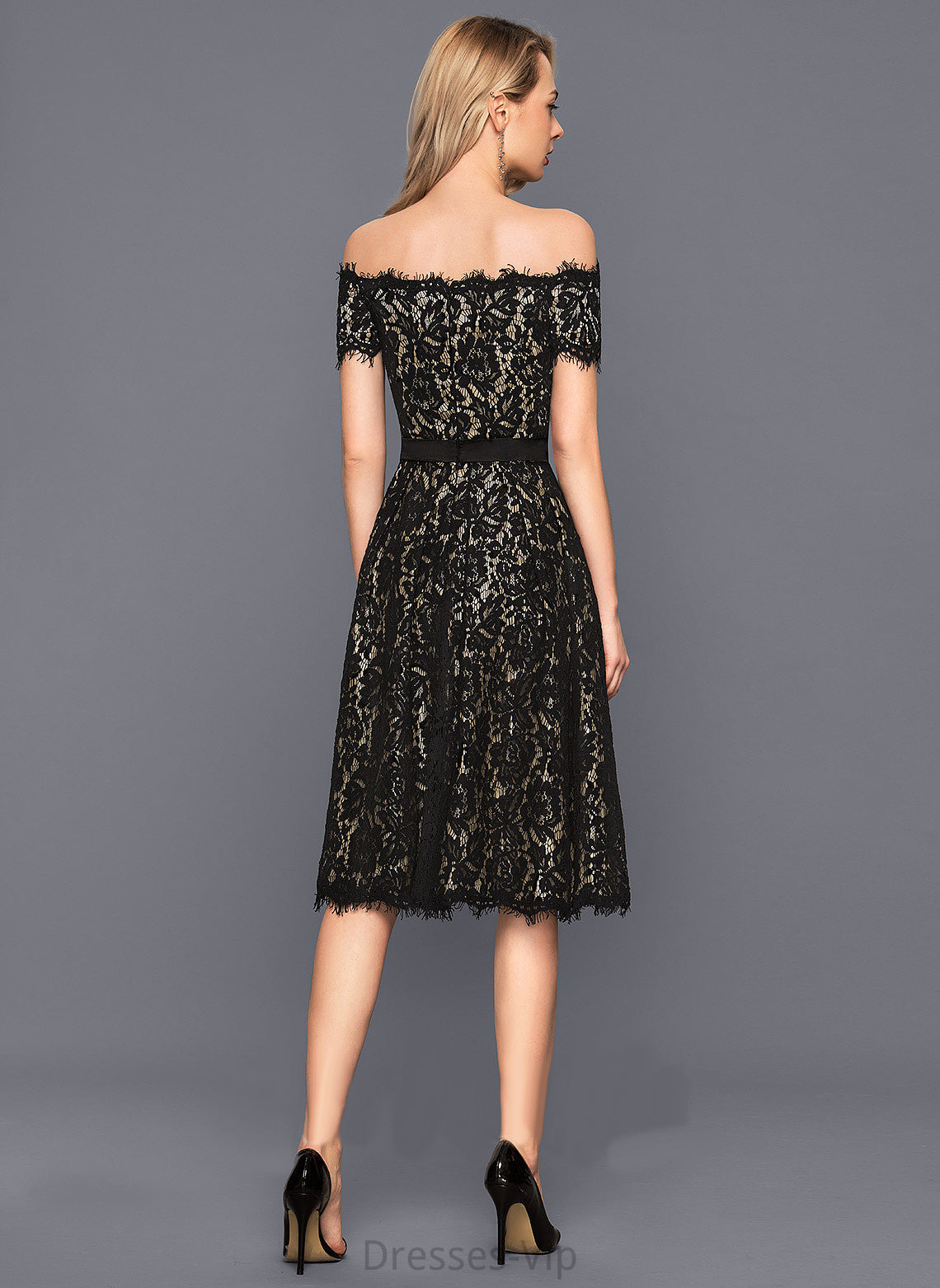 A-Line Knee-Length Dress Lace Off-the-Shoulder Brooke Cocktail Dresses Cocktail Charmeuse