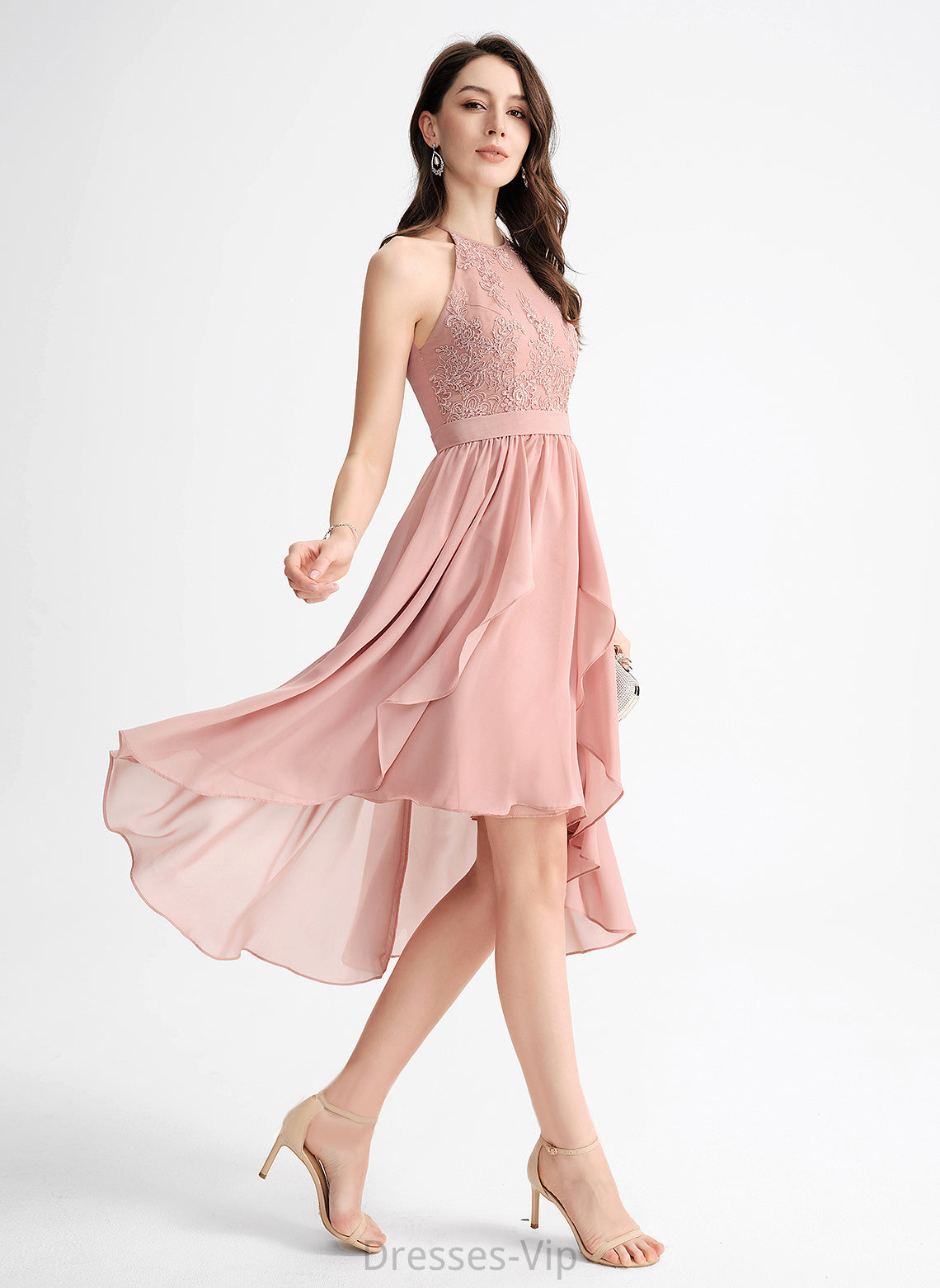 A-Line With Neck Scoop Homecoming Dresses Lace Michelle Asymmetrical Chiffon Homecoming Dress