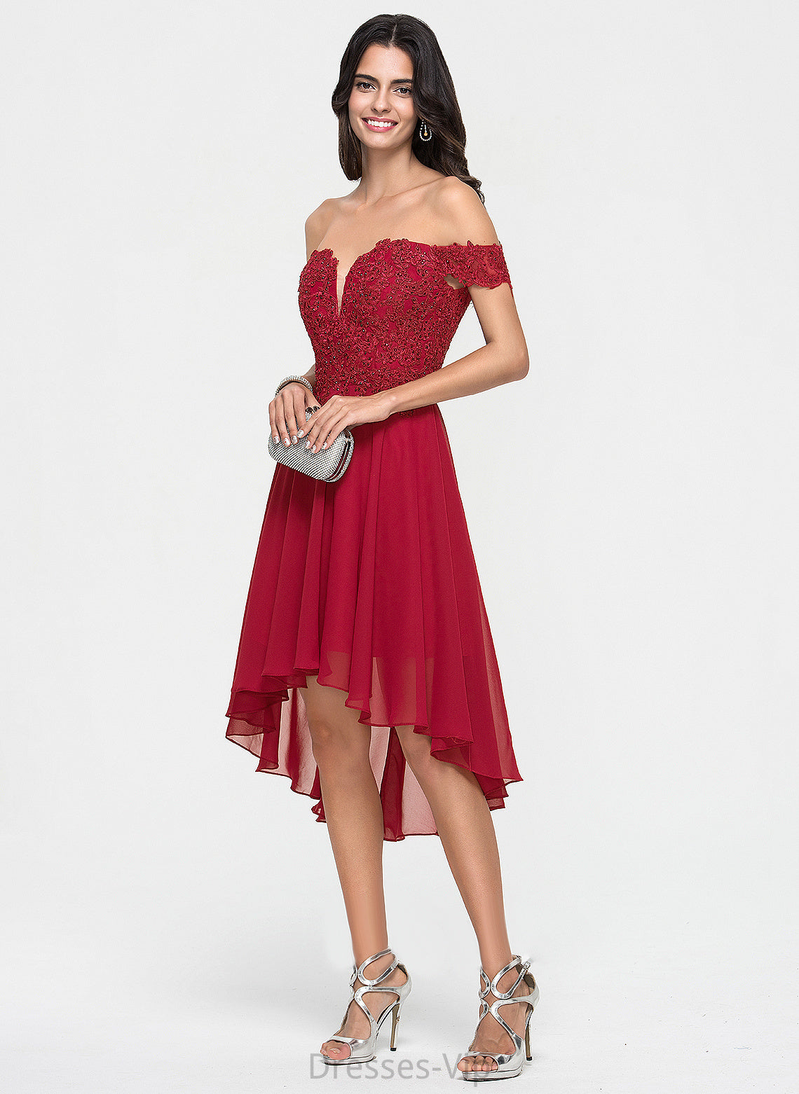 Cocktail With Cocktail Dresses Chiffon Asymmetrical Lace Payton Beading Dress Off-the-Shoulder A-Line