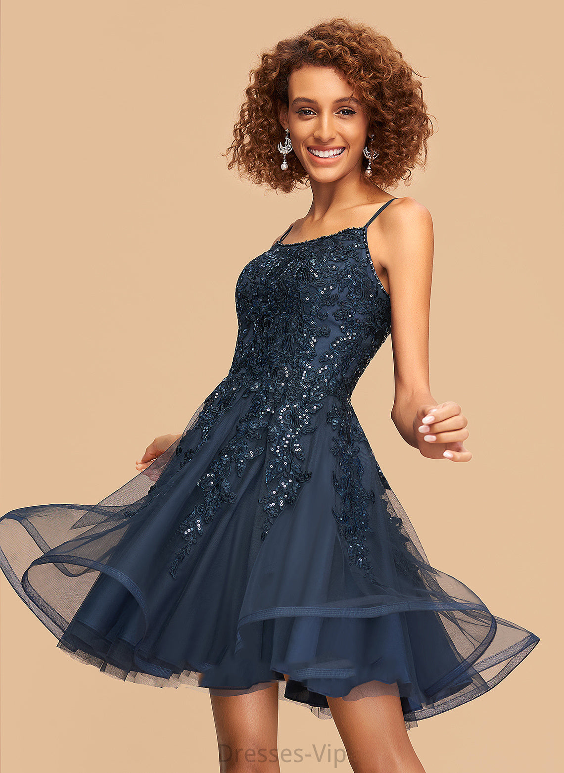 Homecoming Dresses Homecoming Neckline Beading With Tulle Dress Short/Mini Lace Presley Square A-Line Sequins