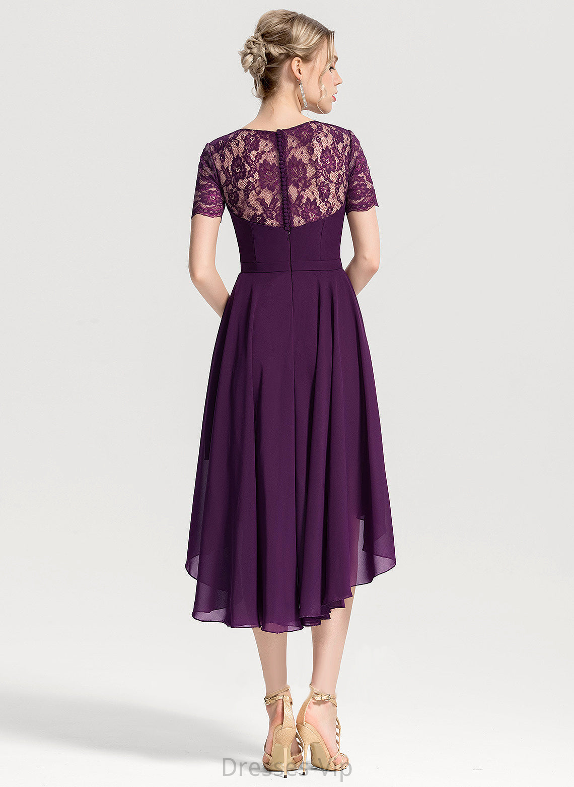 Neck Homecoming London Homecoming Dresses Scoop A-Line Asymmetrical Chiffon With Dress Lace