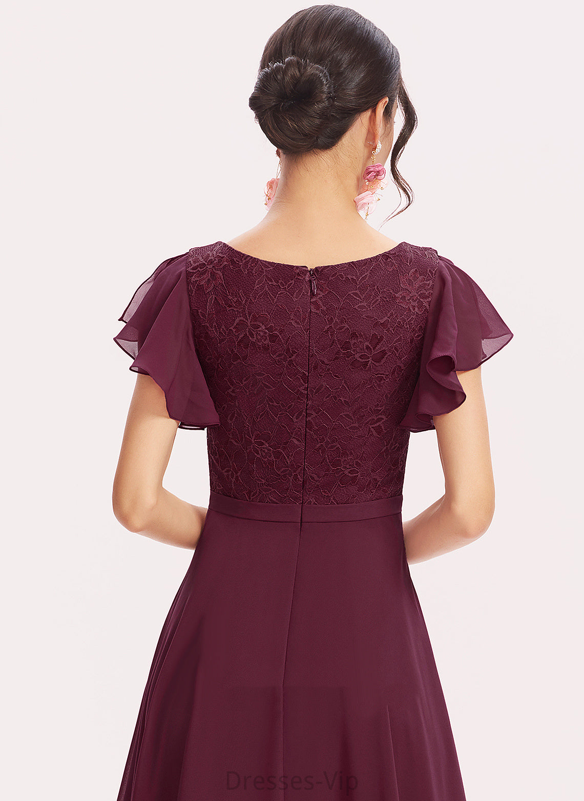 Dress Asymmetrical Ruffles With Chiffon A-Line Sadie Cascading Cocktail Cocktail Dresses Lace V-neck