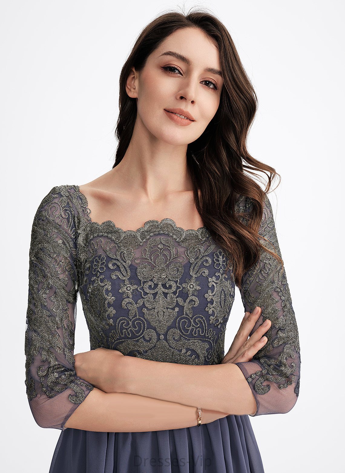 Square Knee-Length Kendra Lace Dress With Chiffon Lace Cocktail Dresses A-Line Cocktail Neckline