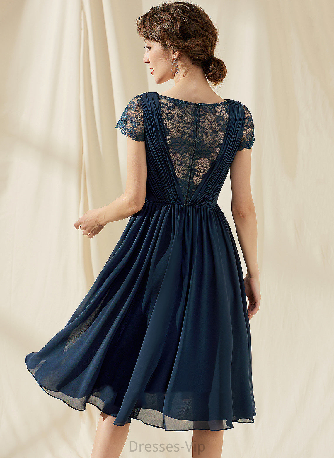 Chiffon With Homecoming Dresses A-Line Ruffle Lace Homecoming Mackenzie Dress Knee-Length V-neck