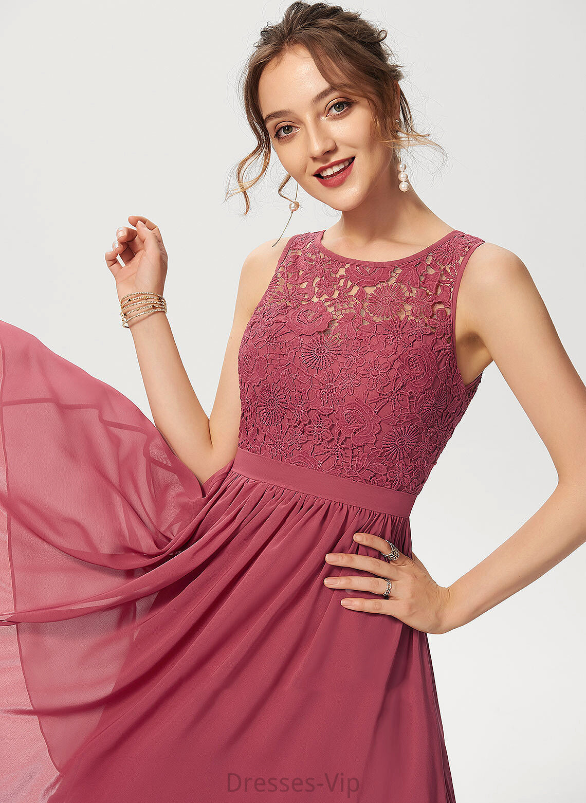 Cocktail Dresses Destinee A-Line Lace Scoop Dress Neck Chiffon Knee-Length Cocktail