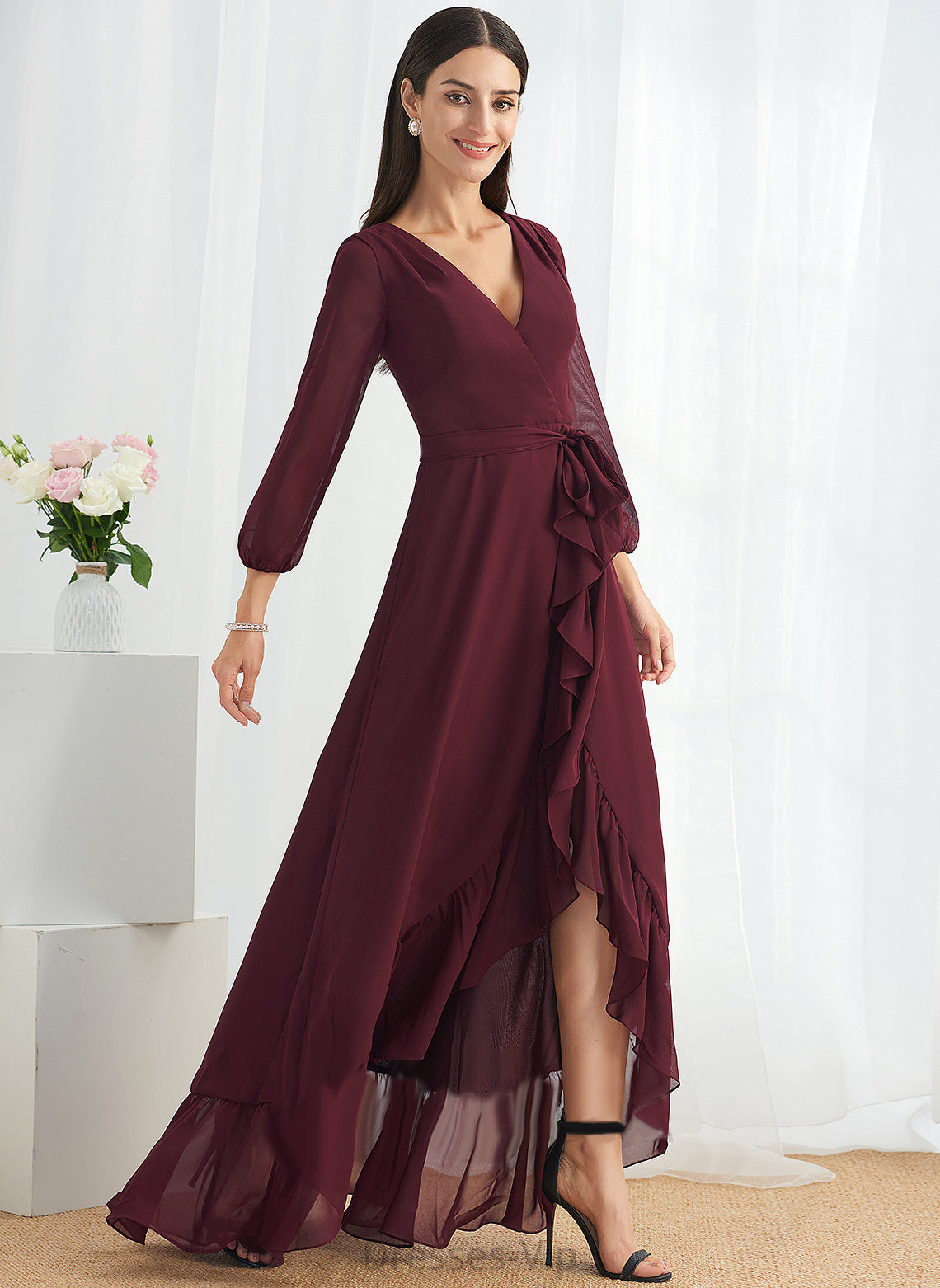 Cocktail Front Ruffle Judith Chiffon Split With Asymmetrical V-neck A-Line Cocktail Dresses Dress