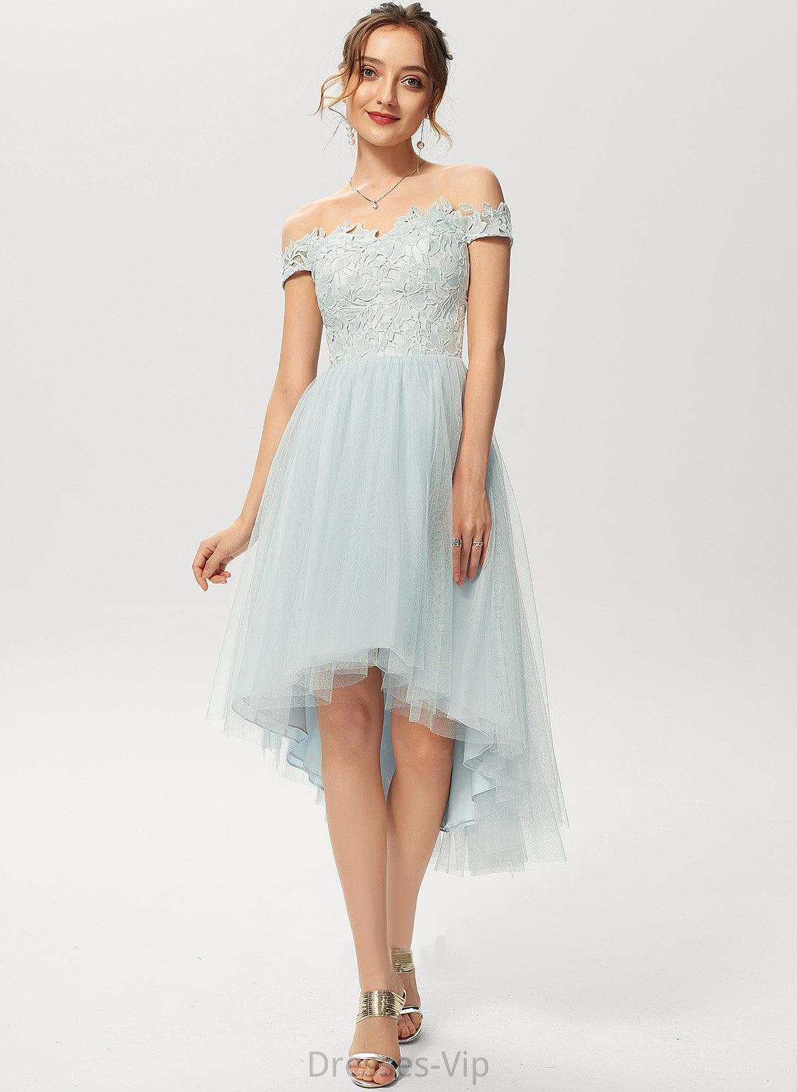 Tulle Dress Off-the-Shoulder A-Line Lace Madeleine Cocktail Dresses Cocktail Asymmetrical