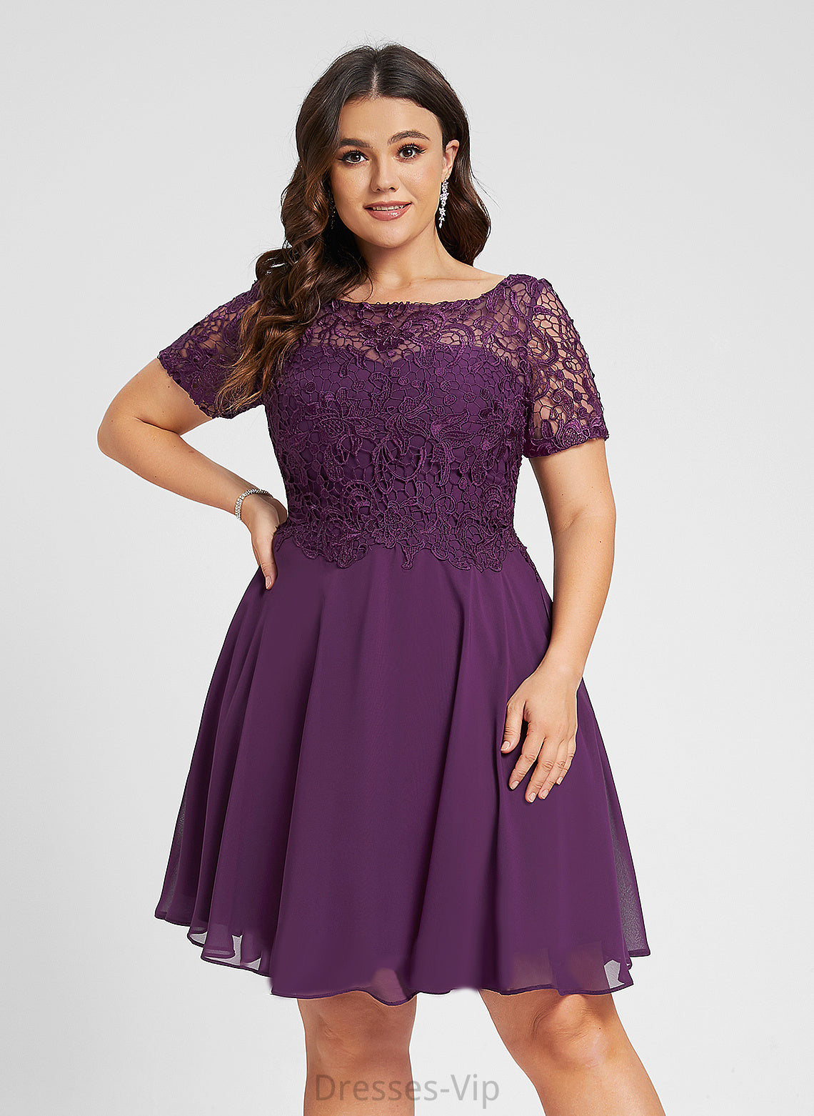 Dress Chiffon Lace Knee-Length Cocktail Cocktail Dresses Kinsley Neck Scoop A-Line