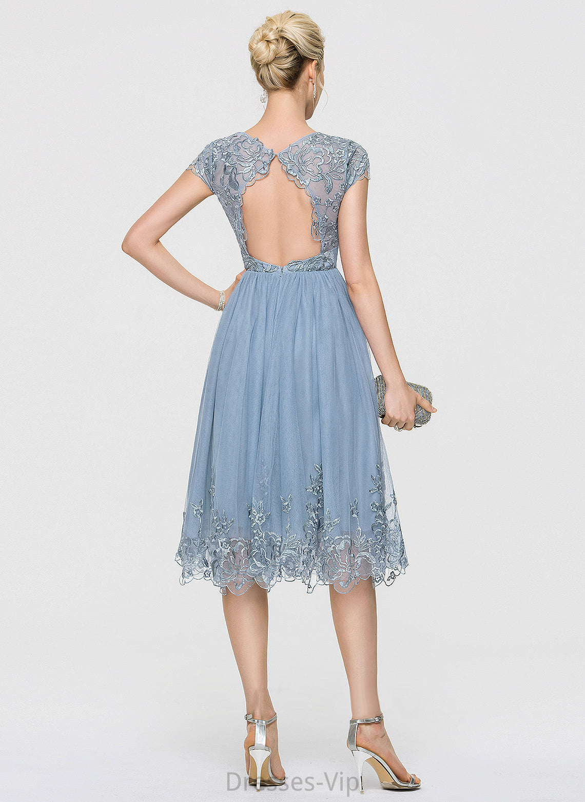 A-Line Homecoming Scoop With Dress Tulle Homecoming Dresses Eliza Sequins Lace Neck Knee-Length