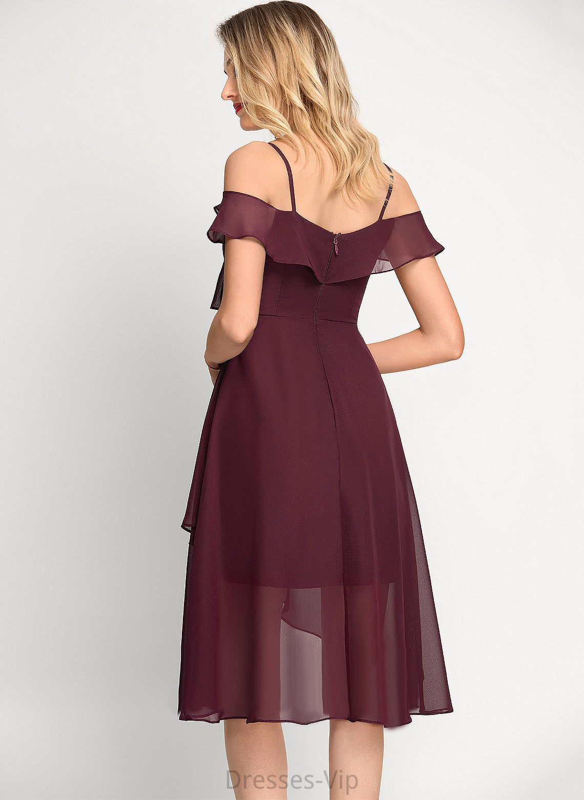 Cocktail Dresses Dress Chiffon Cocktail Elle Asymmetrical A-Line Off-the-Shoulder