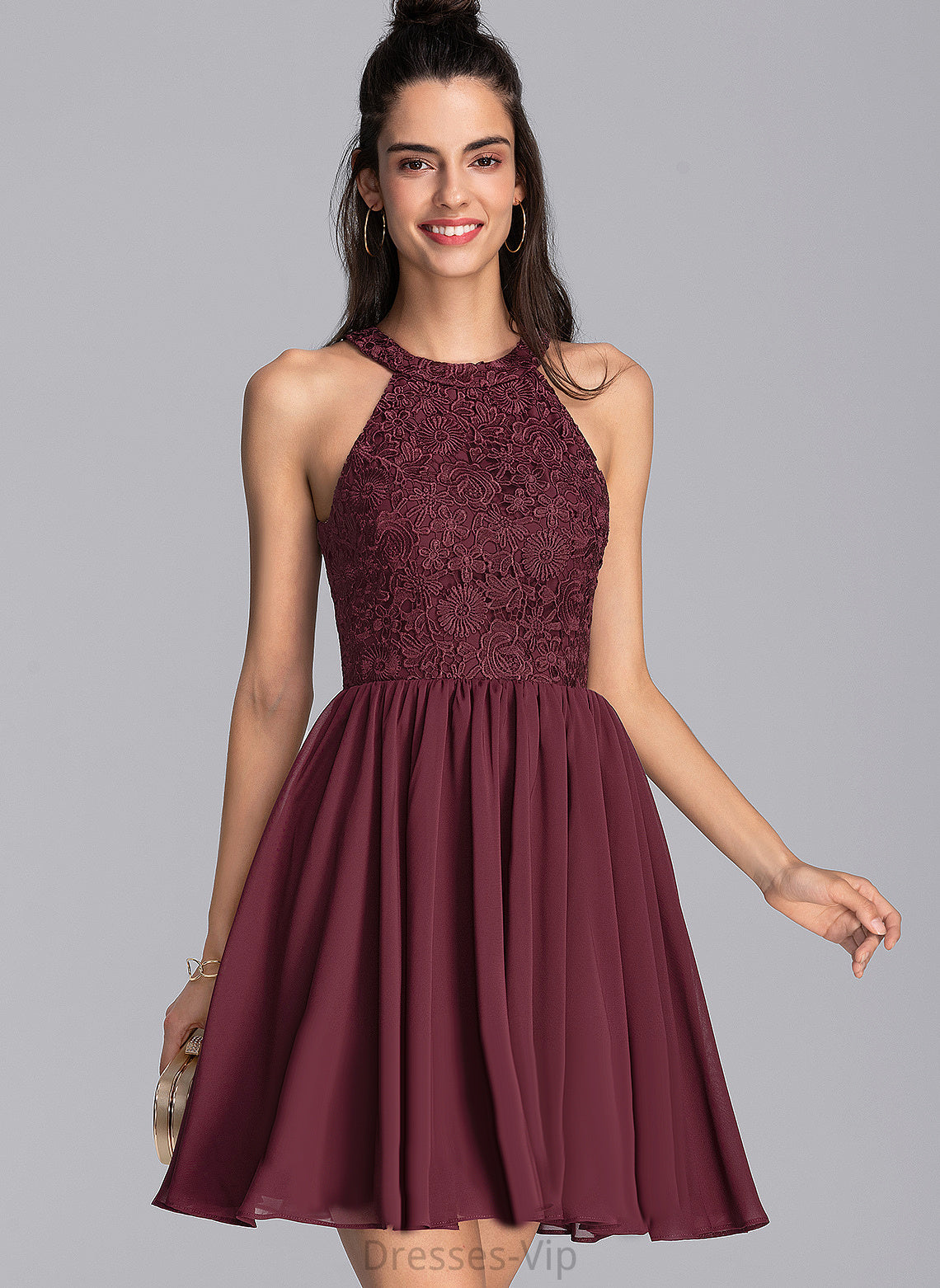 Cocktail Cocktail Dresses Lace With Short/Mini Chiffon A-Line Neck Lace Giana Dress Scoop