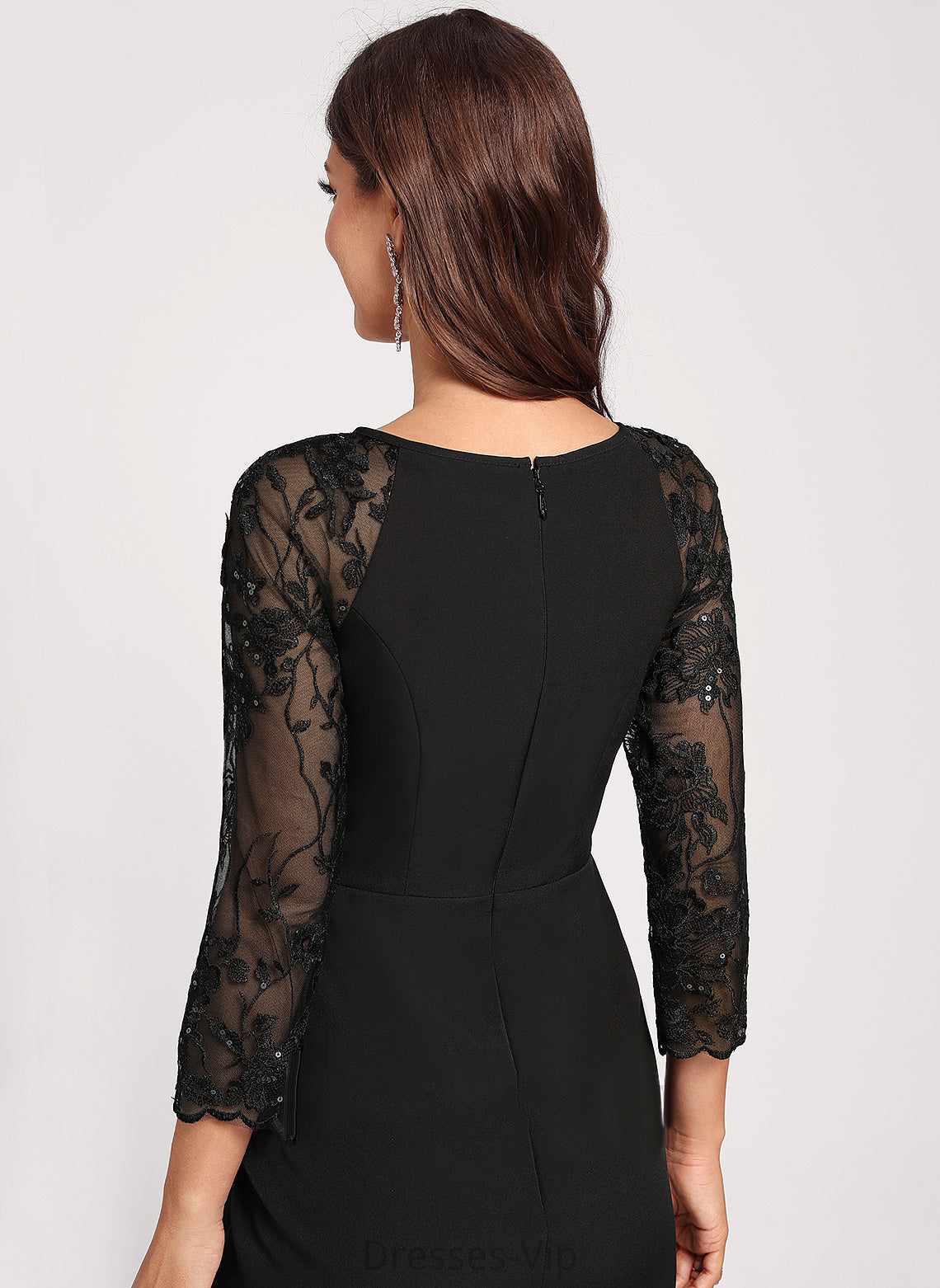 Sequins Cascading Scoop Cocktail Club Dresses Asymmetrical Lace Stretch Crepe With Bodycon Dress Paloma Ruffles Neck