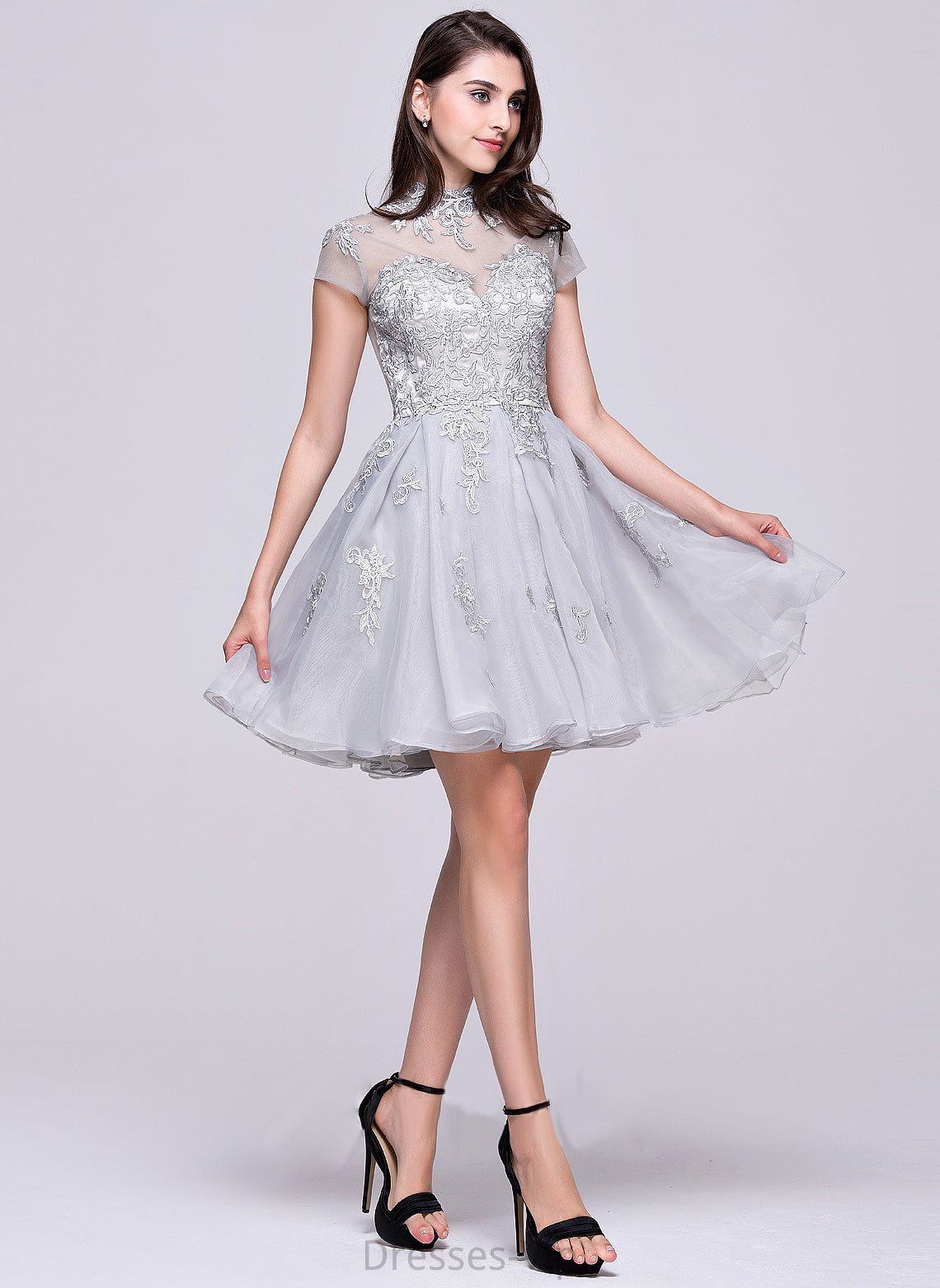 High Appliques Neck Homecoming Dresses Dress With Organza Tulle A-Line Lace Homecoming Short/Mini Rachel Lace