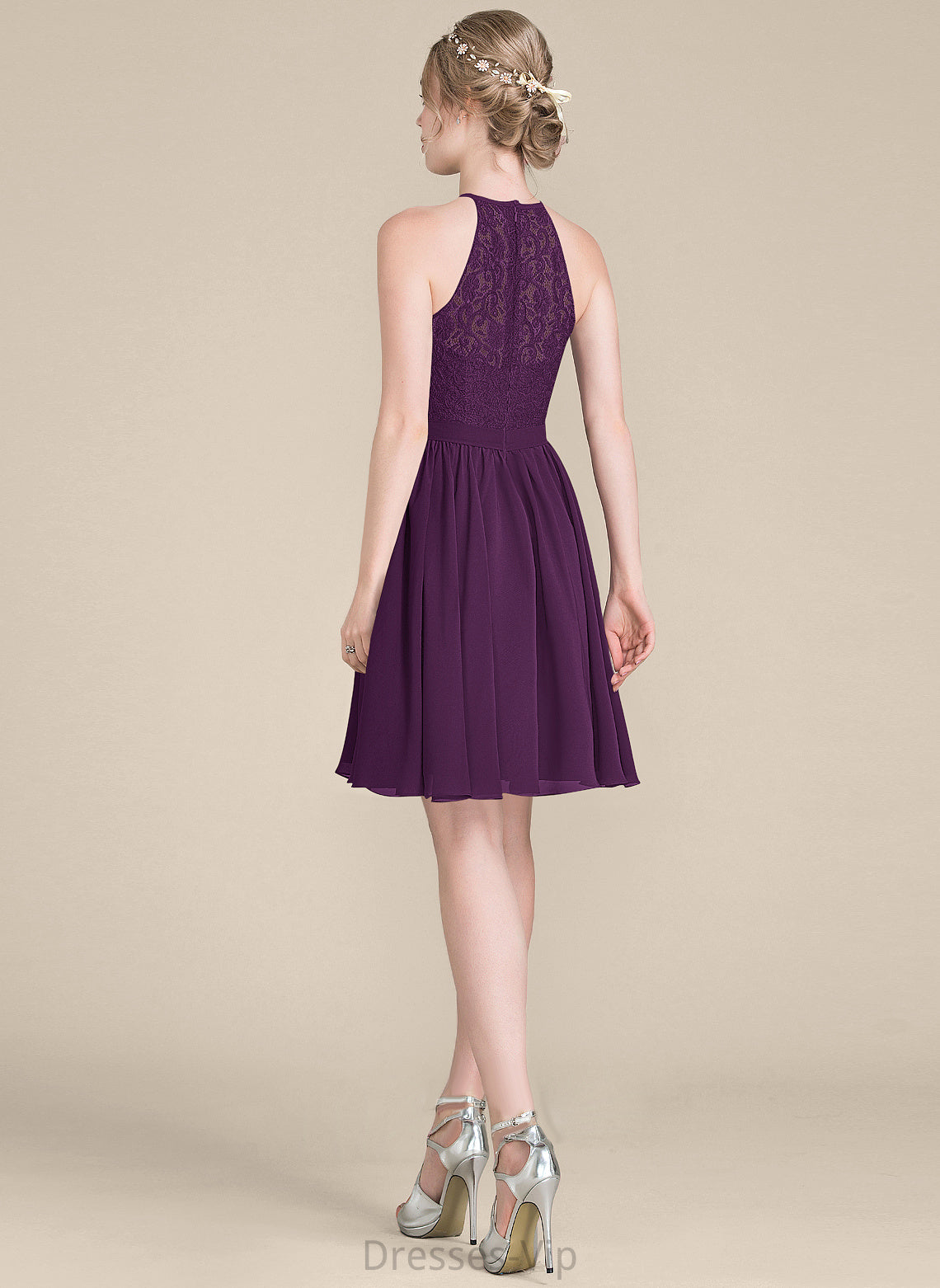 Lace Cocktail Dresses Cocktail Chiffon Knee-Length Alexandra Scoop A-Line Neck Dress