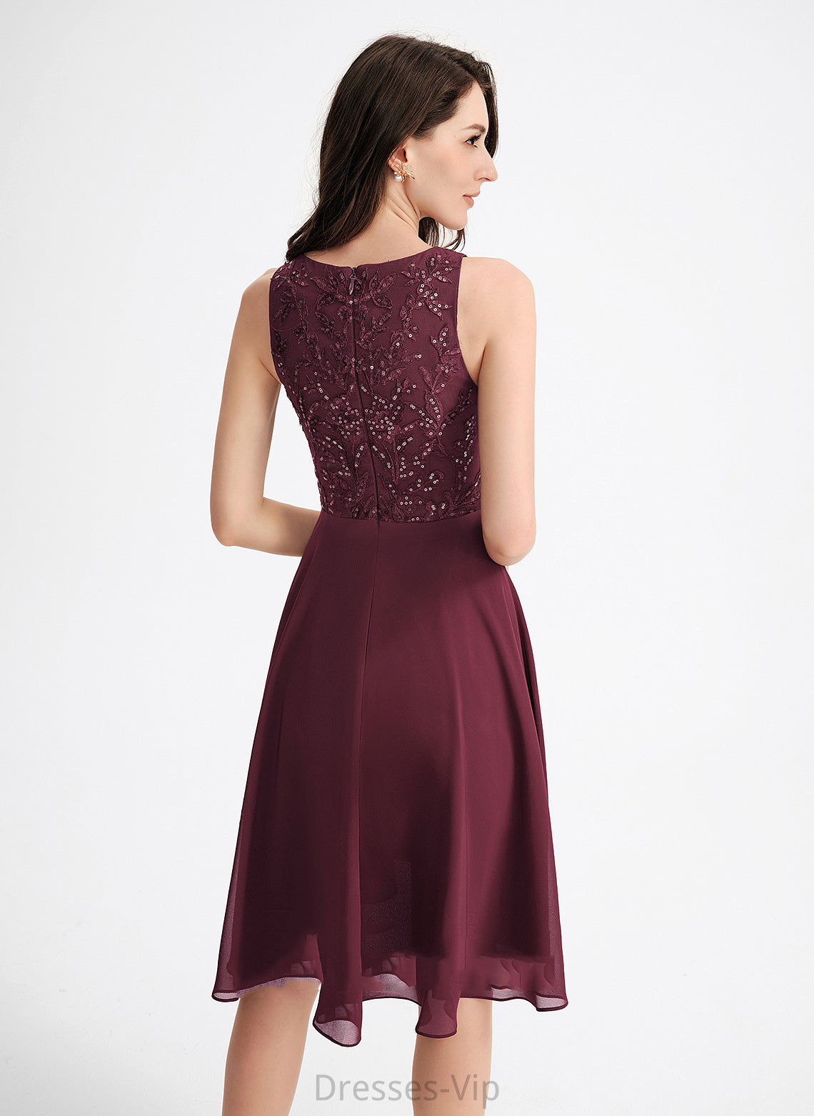 Homecoming Dresses A-Line Asymmetrical Neck Scoop Homecoming Dress Sequins Chiffon Lace With Claire