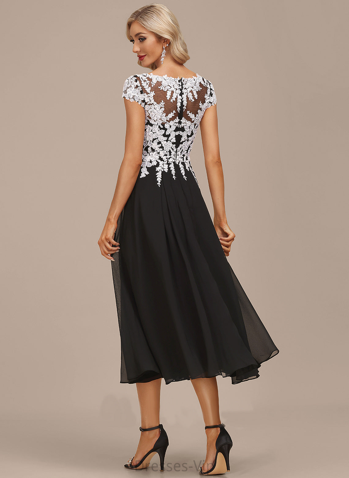 A-Line V-neck Giovanna Cocktail Dresses Cocktail Dress Tea-Length Lace Chiffon