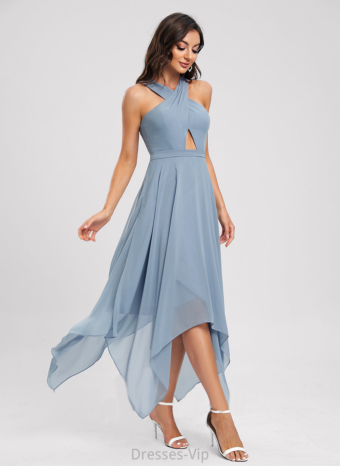 Cocktail V-neck Asymmetrical A-Line Dress Cocktail Dresses Kelly Chiffon