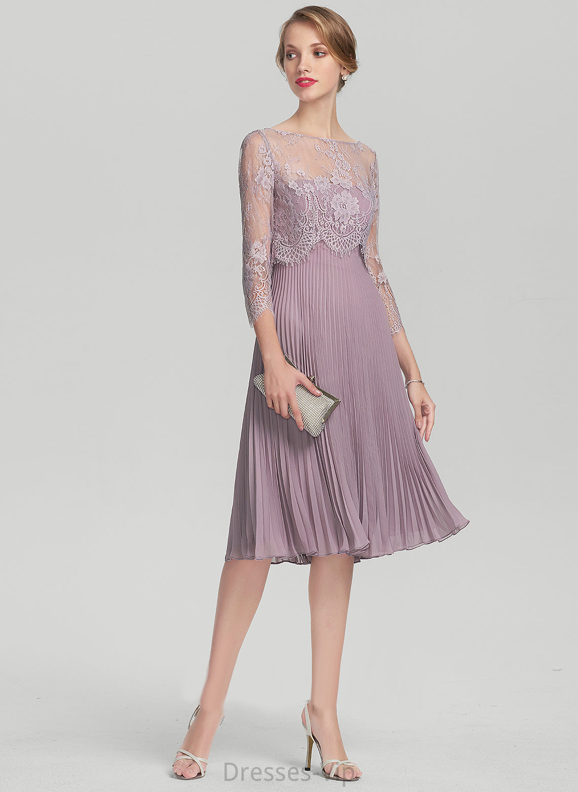 Cocktail Dresses Chiffon Lila Sweetheart A-Line With Cocktail Pleated Dress Knee-Length