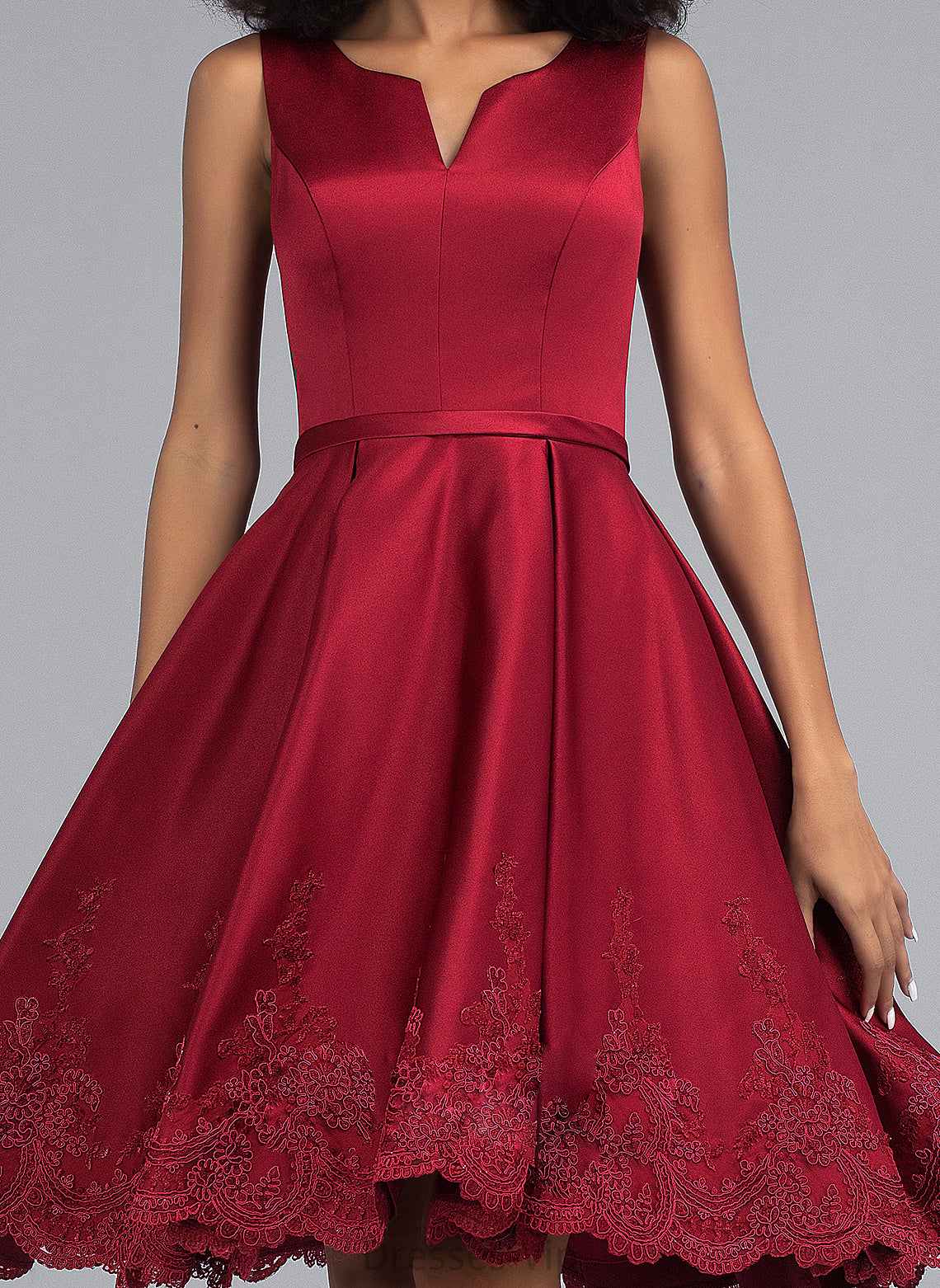 With Dress Lace Homecoming Dresses Satin A-Line V-neck Knee-Length Homecoming Mildred Appliques