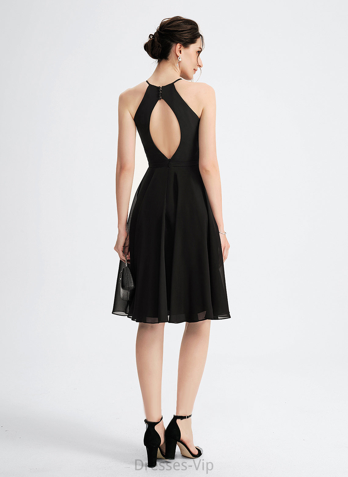 Lace Chiffon Shea Knee-Length Cocktail Dress Neck Scoop Cocktail Dresses A-Line With