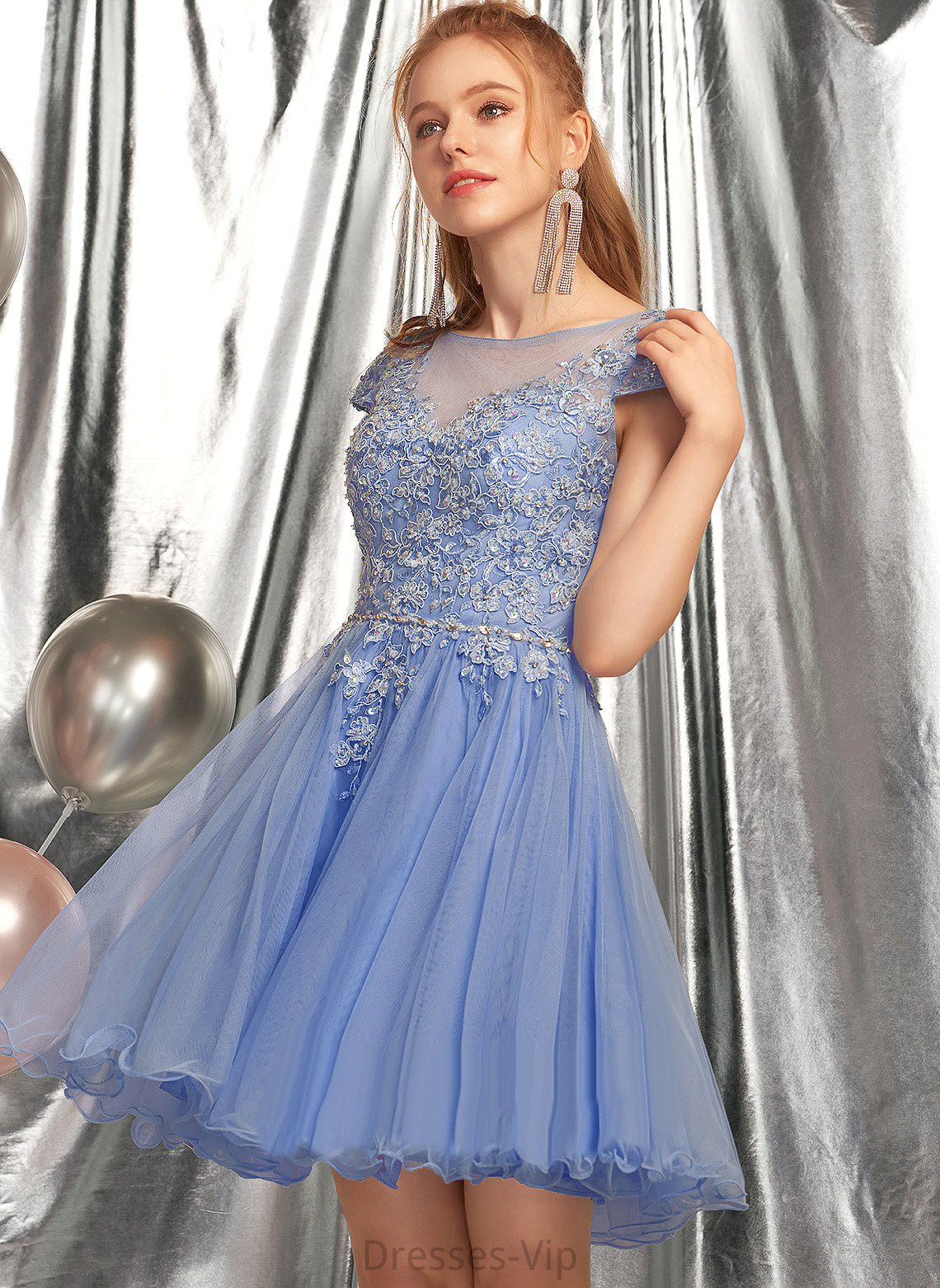 Tulle Scoop With Homecoming A-Line Neck Homecoming Dresses Dress Lace Lace Appliques Beading Madeleine Short/Mini