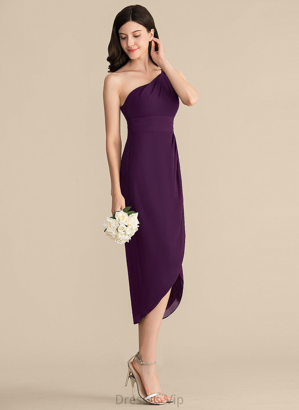 Dress One-Shoulder Asymmetrical Chiffon Cocktail Ruffle Sheath/Column Izabelle With Cocktail Dresses