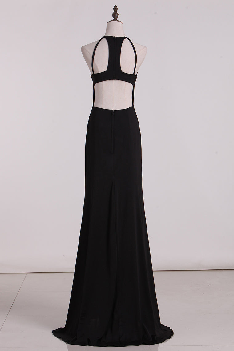 2024 New Arrival Spaghetti Straps Open Back Spandex Mermaid Evening Dresses