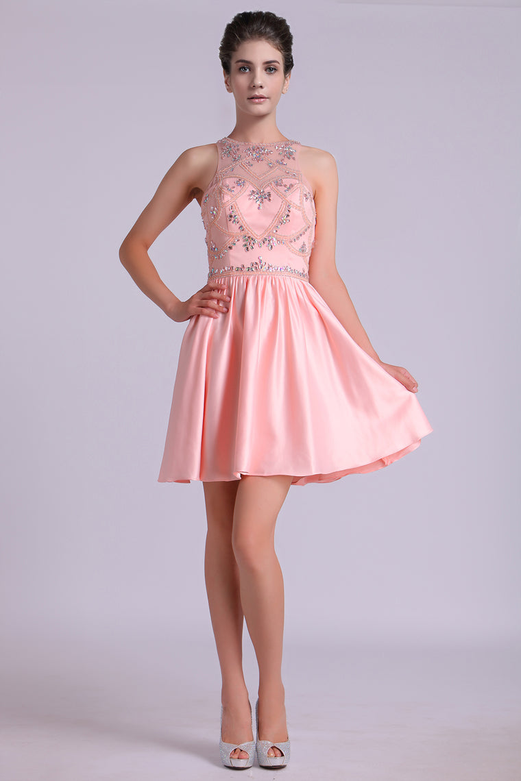 2024 Scoop A Line Homecoming Dresses Satin Short