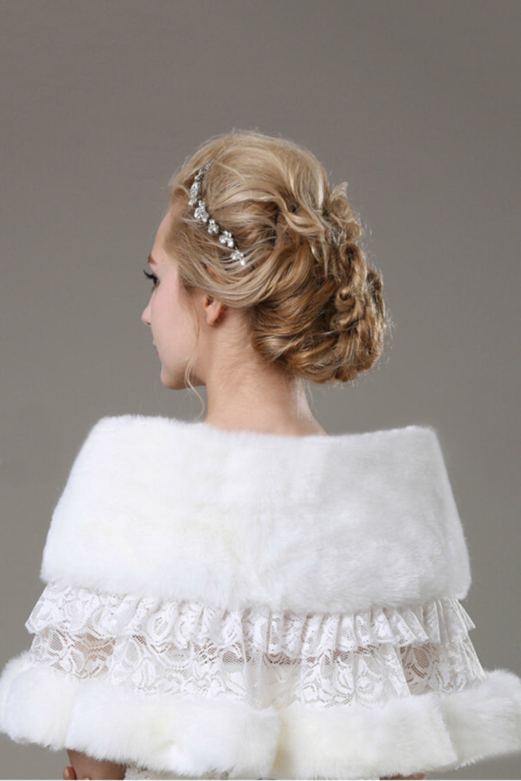 Elegant Faux Fur & Lace Wedding Wrap With Beads