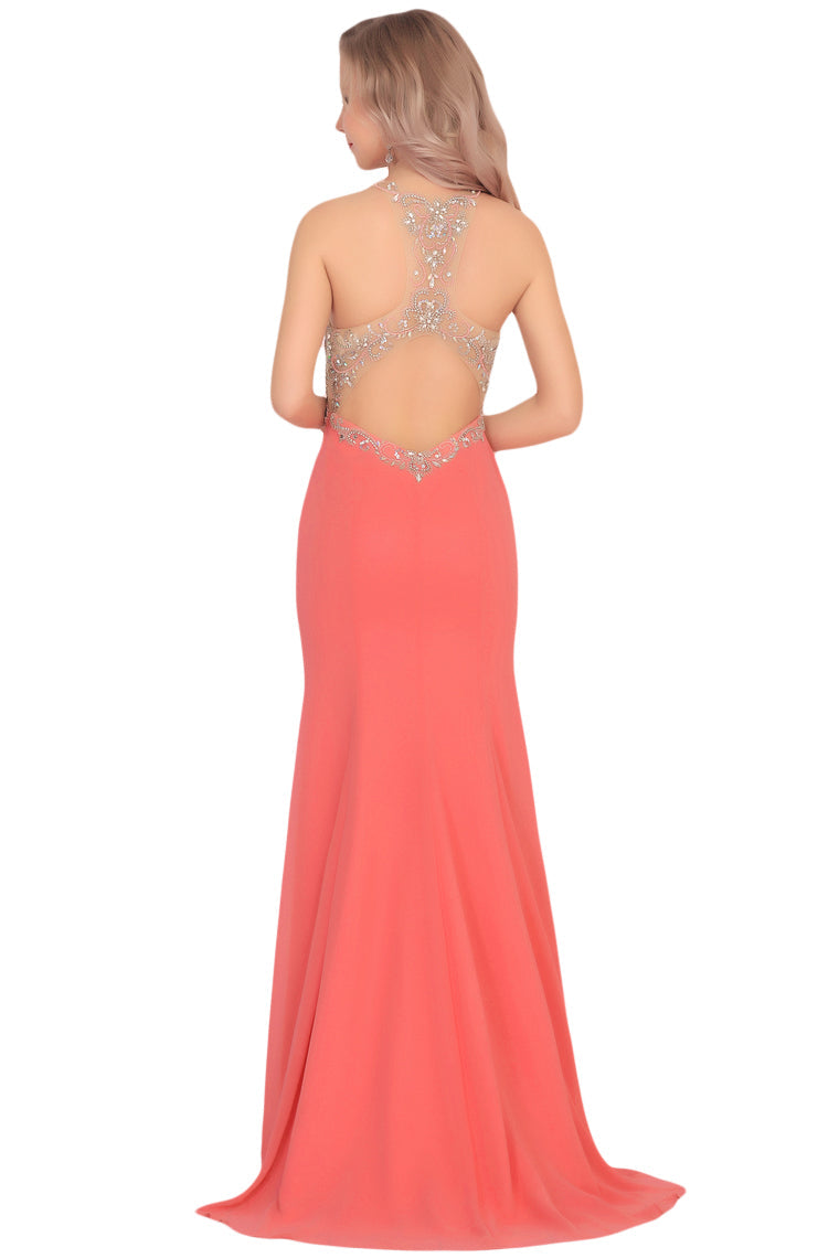 2024 Mermaid Scoop Chiffon Prom Dresses With Beads And Slit