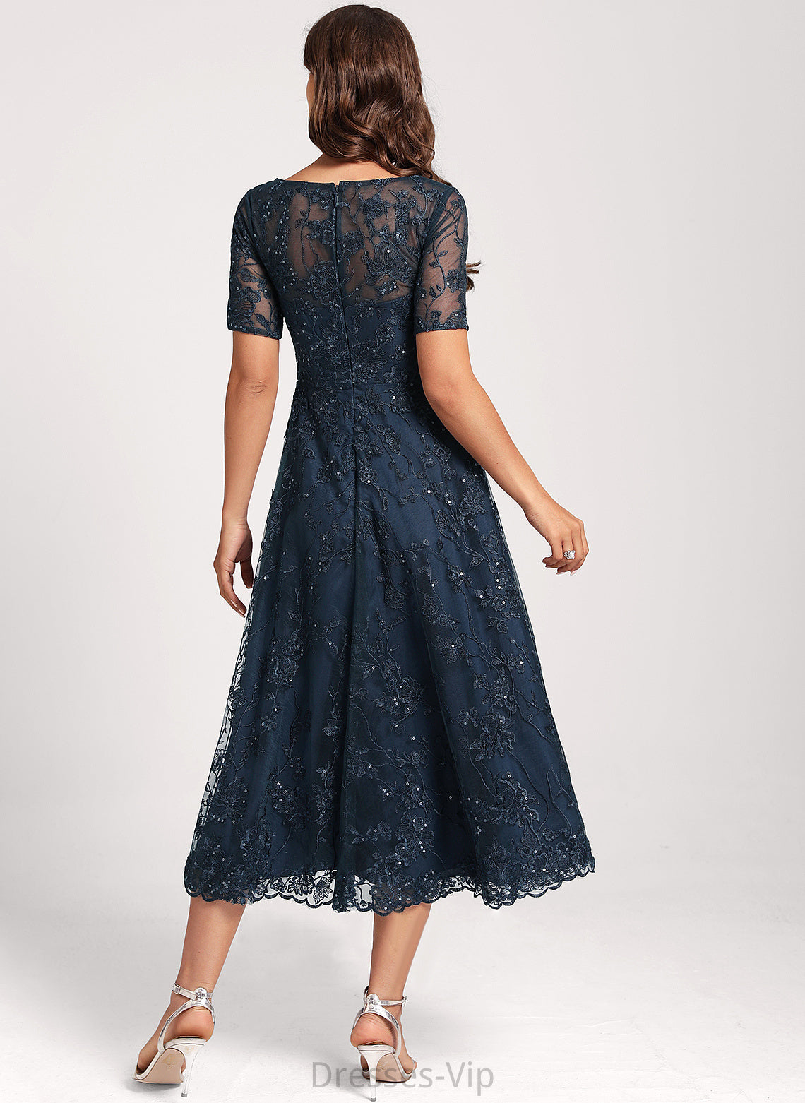 Cocktail Dress Sequins Asymmetrical A-Line Lace With Tulle Scoop Neck Saniya Club Dresses