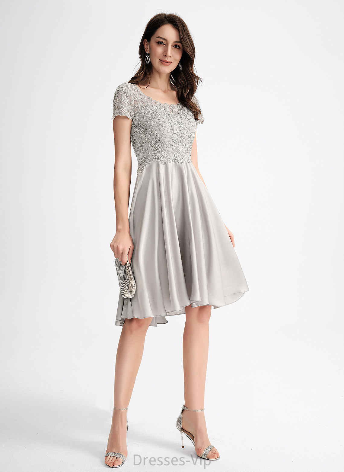 Cocktail Neck Sequins With Satin Dress Scoop Cocktail Dresses A-Line Myla Asymmetrical